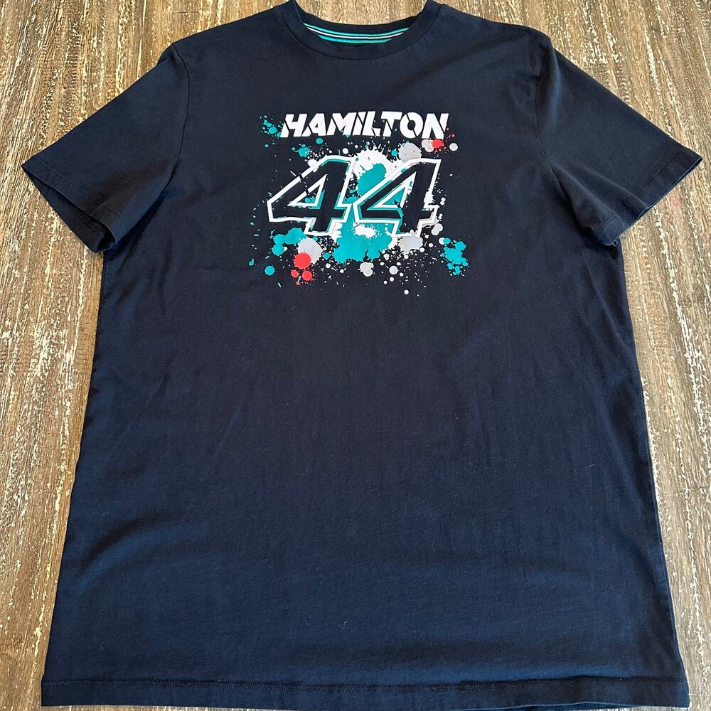 Mercedes AMG Petronas F1 Lewis Hamilton Paint Splatter T-Shirt Black Mens Size L